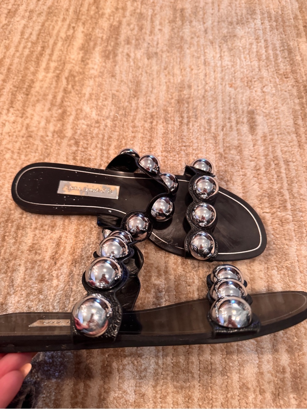 Zara Black Slide Sandals with Silver Orb Studded Detailing size 7 - Picture 2 of 2
